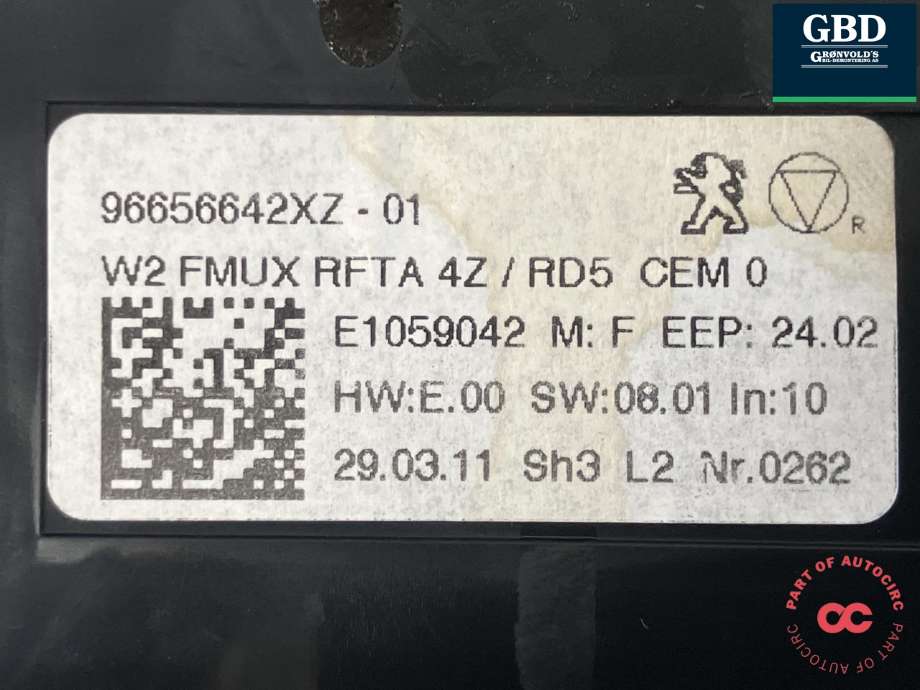 Bilstereo betjeningspanel til Peugeot 508 2011-2014 (Type I, Fase 1)  (98 023 794 XZ|96656642XZ|)