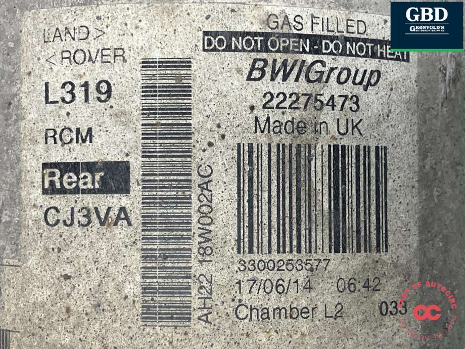 Fjær bak nivå luftpute/belg til Land Rover Discovery 2009-2017 (Type IV) (LR038096|AH2218W002AC|)