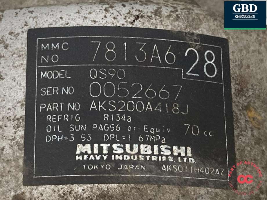 Aircondition kompressor til Mitsubishi Outlander 2012-2015 (Type III, Fase 1) (7813A628|)