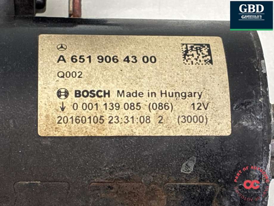 Starter diesel til Mercedes Sprinter 2013-2018 (Fase 2) (906) (906) (A 651 906 43 00|)
