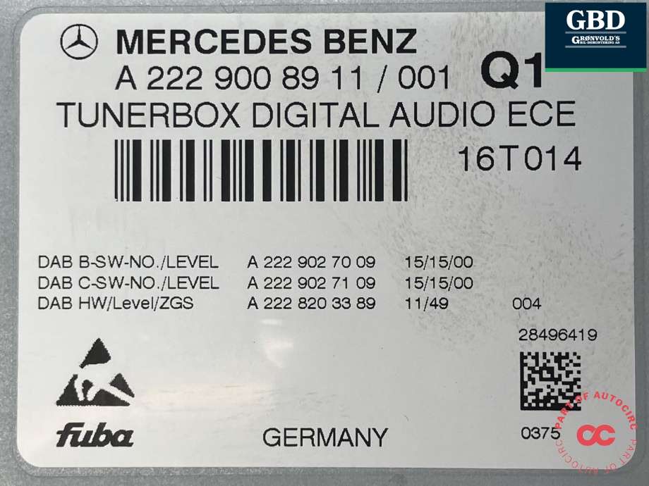 Bilstereo diverse til Mercedes V-Klasse 2014-->> (W447) (W447) (FUBA|A 222 900 53 17|A 222 900 89 11|)