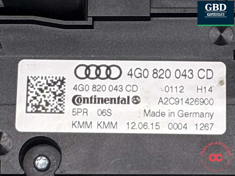 Varmeapparat betjening til Audi A6, Allroad 2015-2019 (Type III, Fase 2) (C7) (C7) (4G0 820 043 CD|)