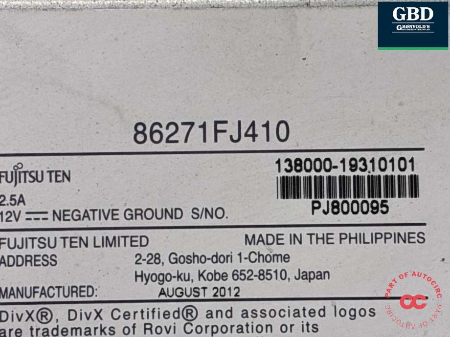 Bilstereo navigasjon til Subaru XV 2012-2017 (Type I)  (86271FJ410|)