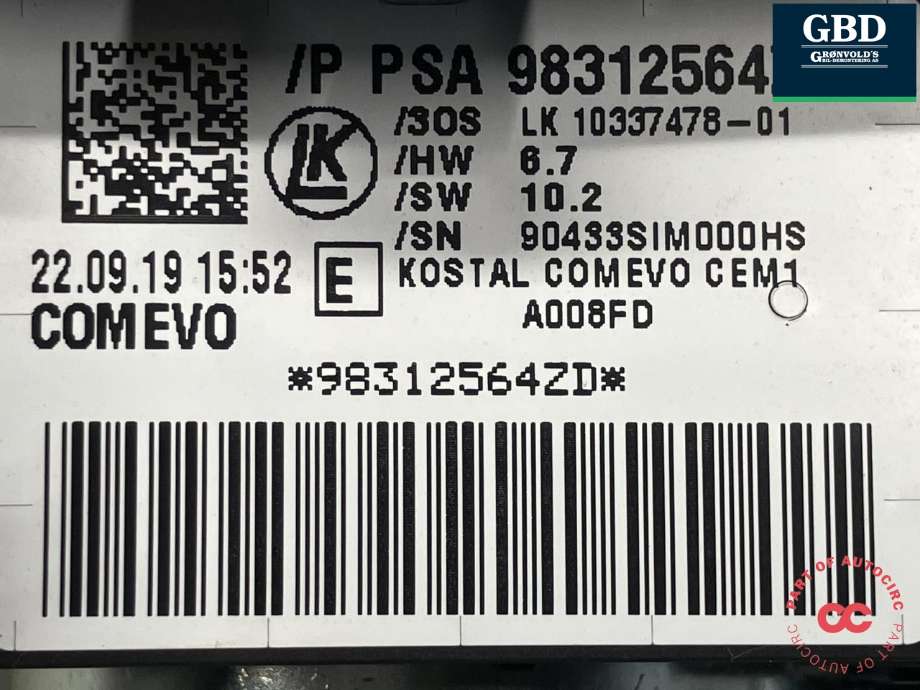 Bryter combi til Peugeot Partner 2019-->> (Type III) (98 312 564 ZD|)