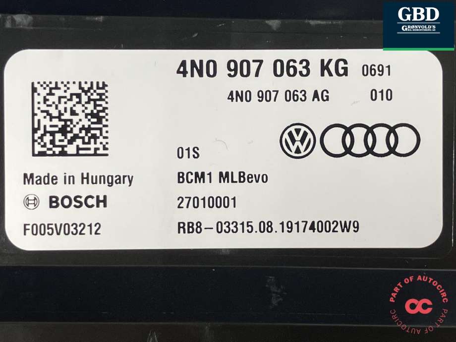 Styreenhet comfort (BCM) til Audi e-tron 2018-->> (BOSCH|4N0 907 063 KN|4N0 907 063 KG|F005V03212)