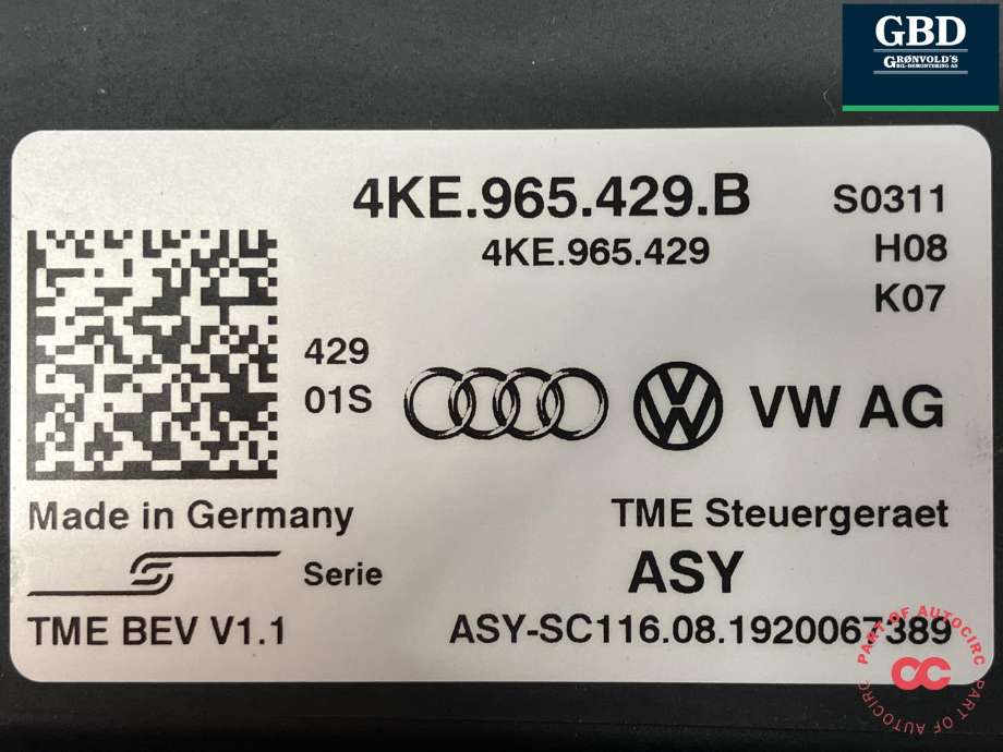 Styreenhet klima/aircondition til Audi e-tron 2018-->>  (4KE 965 429 C|4KE 965 429 B|)