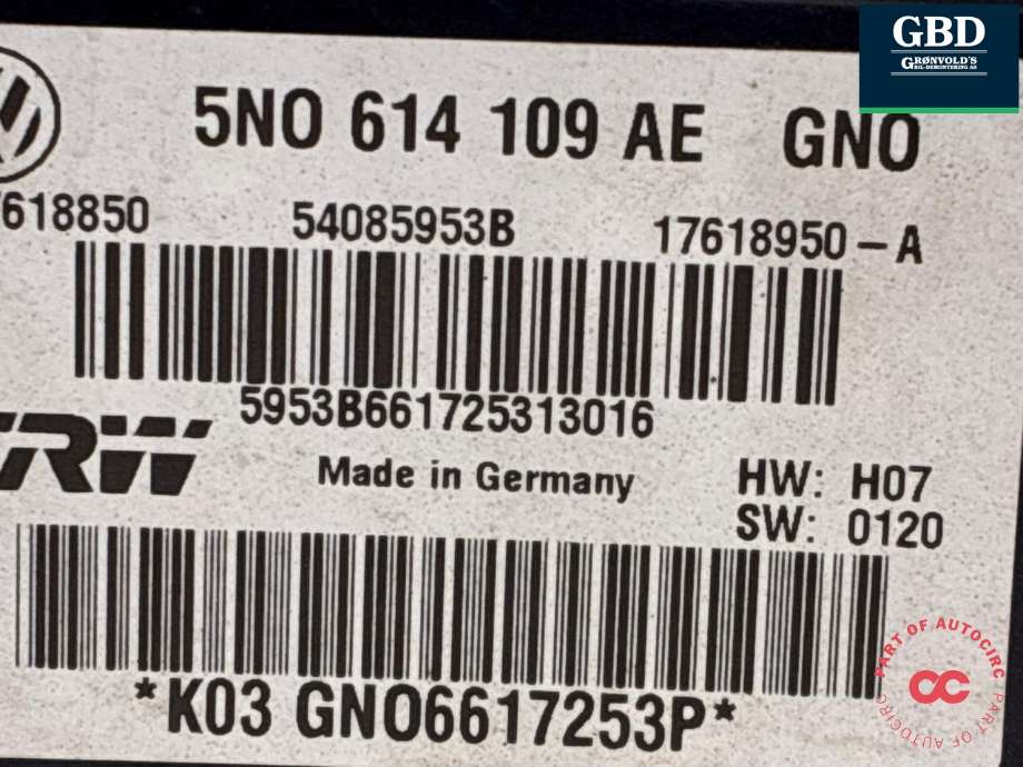 ABS sentral til Audi Q3 2011-2014 (Type I, Fase 1)  (5N0 614 109 AF|5N0 698 109 J  BEF|5N0 614 109 AF BEF)