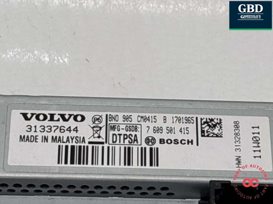 Multimedia display (MCU - Media Controller Unit) til Volvo XC60 2008-2013 (Type I, Fase 1) (36001980|31337644|7 609 501 415)
