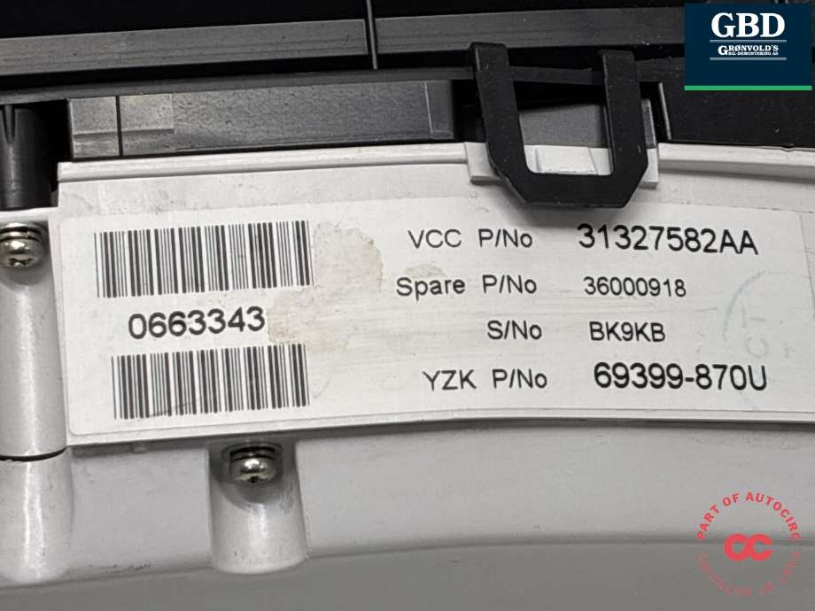 Instrumentpanel til Volvo XC60 2008-2013 (Type I, Fase 1)  (36001836|69399-870U|31327582AA)