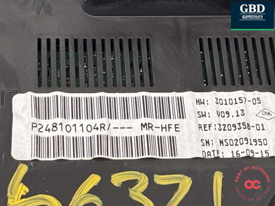 Instrumentpanel til Renault Kadjar 2015-->>  (248095397R|P248101104R|)