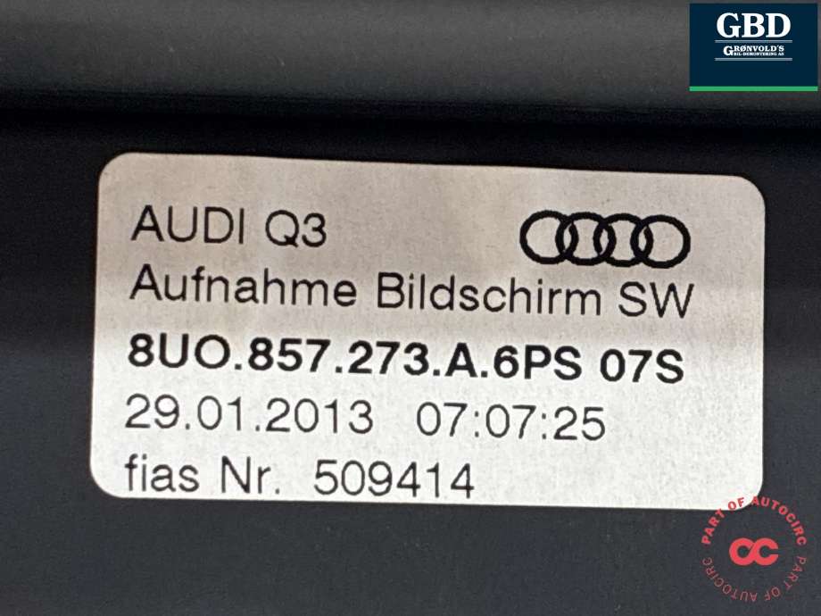 Bilstereo navigasjon skjerm til Audi A1 2010-2014 (Type I, Fase 1)  (8X0 919 603 B|8X0 919 603|8UO 857 273 A)