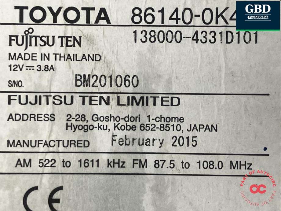 Bilstereo navigasjon til Toyota Hilux 2012-2016  (861400K411|)