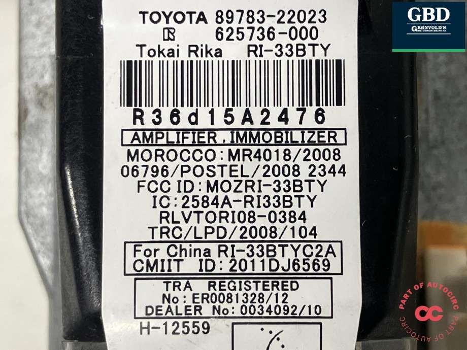 Tenningslås til Toyota Hilux 2012-2016  (844500K010|89783-22023|)