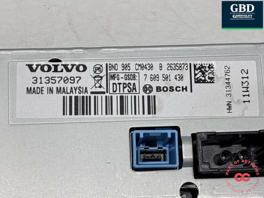 Bilstereo navigasjon skjerm til Volvo XC60 2008-2013 (Type I, Fase 1) (36001982|31357097|)