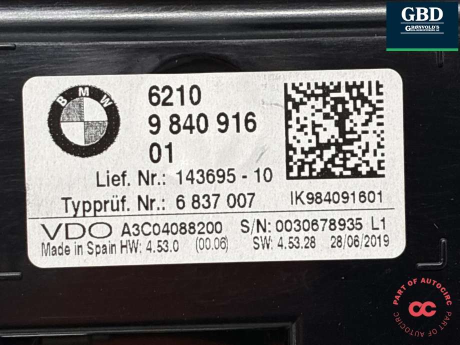 Instrumentpanel til BMW X1 2015-2022 (F48) (F48) (62 10 5 B41 3C9|)