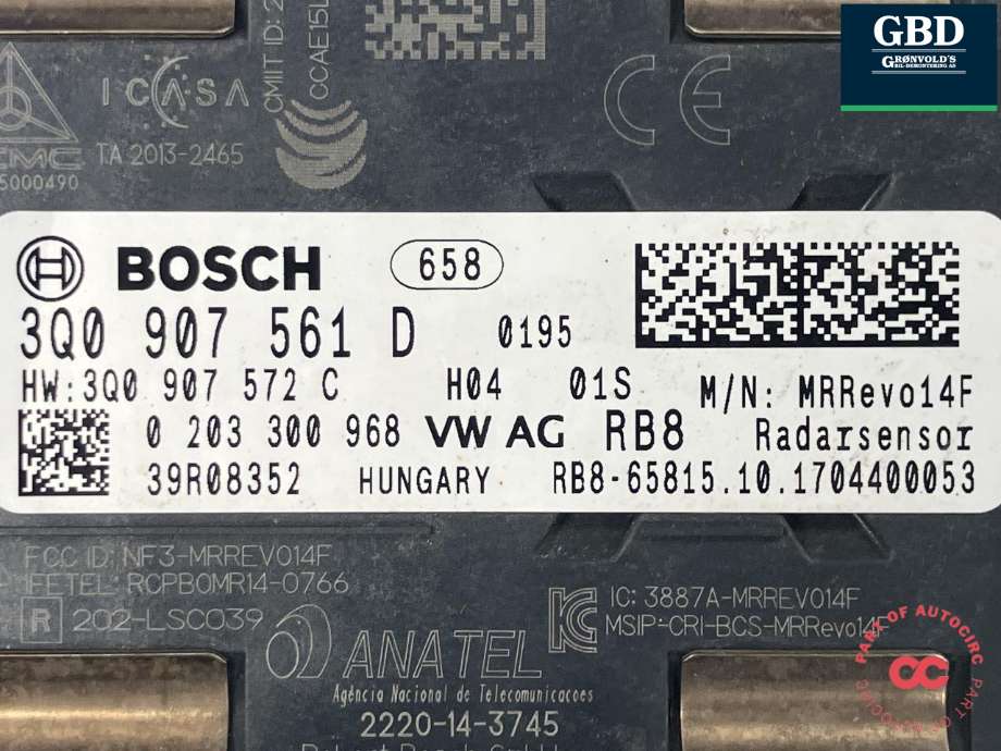 Sensor radar til VW Passat 2015-2019 (Fase 1) (B8) (B8) (3Q0 907 561 E|3Q0 907 561 D|)