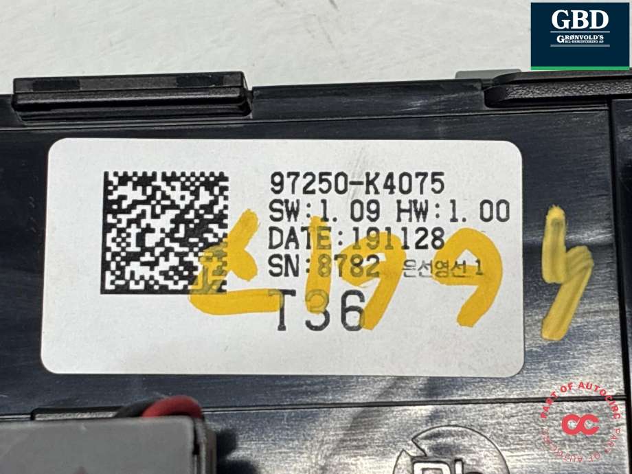 Varmeapparat betjening til Hyundai Kona 2017-2021 (Type I, Fase 1)  (97250K 4075SPS|)