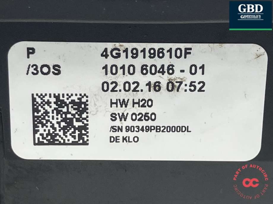 Bilstereo navigasjon betjeningspanel til Audi A6 2014-2018 (Type IV, Fase 2) (C7) (C7) (4G1 919 610 F|)