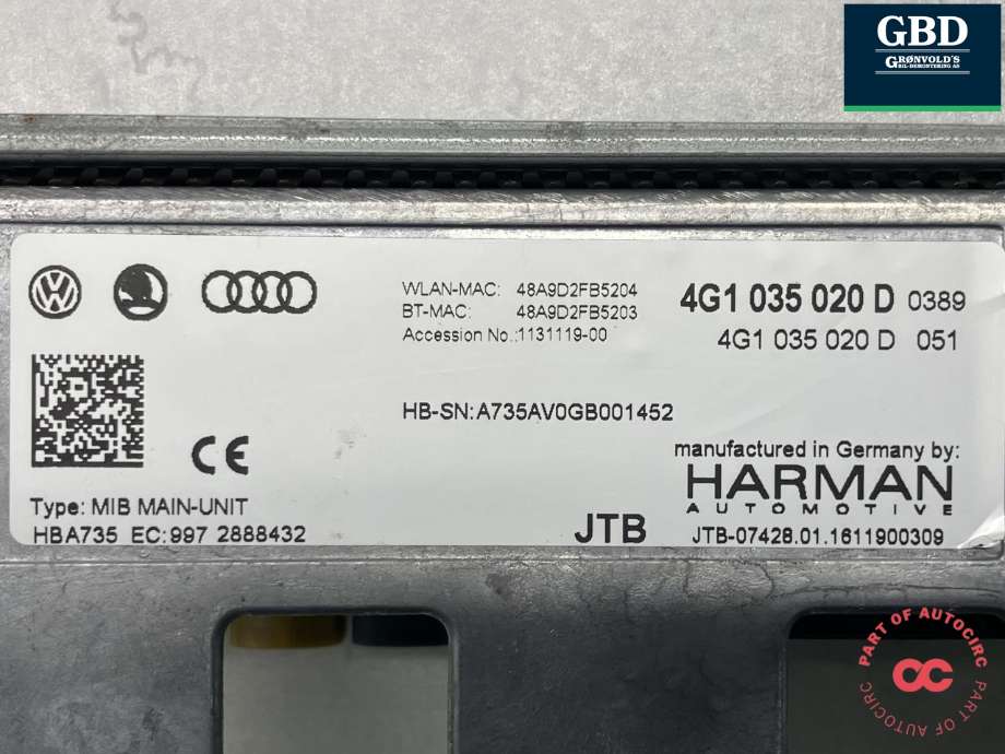 Bilstereo navigasjon spiller til Audi A6 2014-2018 (Type IV, Fase 2) (C7) (C7) (4G1 035 020 D|)