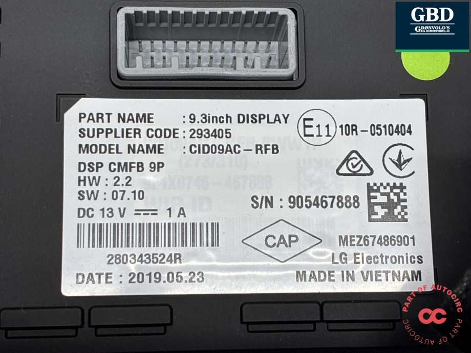 Bilstereo navigasjon skjerm til Renault Zoe 2019-->> (Fase 2) (280912149R|)