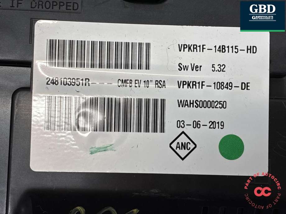 Instrumentpanel til Renault Zoe 2019-->> (Fase 2) (248096175R|)
