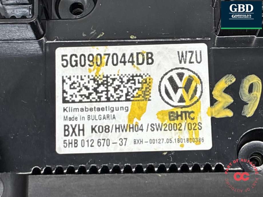 Varmeapparat betjening til VW T-Roc 2017-->>  (5G0 907 044 DB|5G0 907 044 DB WZU|)