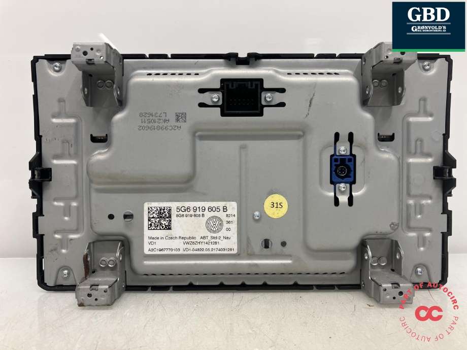 Bilstereo navigasjon skjerm til VW Polo 2017-2021 (Type VI, Fase 1)  (5NN 919 605 B|5G6 919 605 B|)