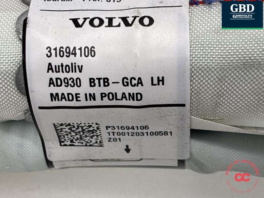 Airbag gardin venstre til Volvo XC90 2015-2025 (Type II)  (31694106|)