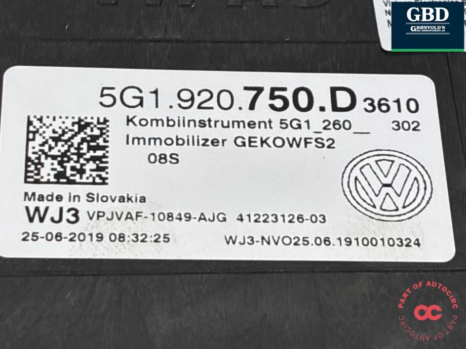Instrumentpanel til VW Golf VII 2017-2020 (Fase 2) (5G1 920 750 D|)