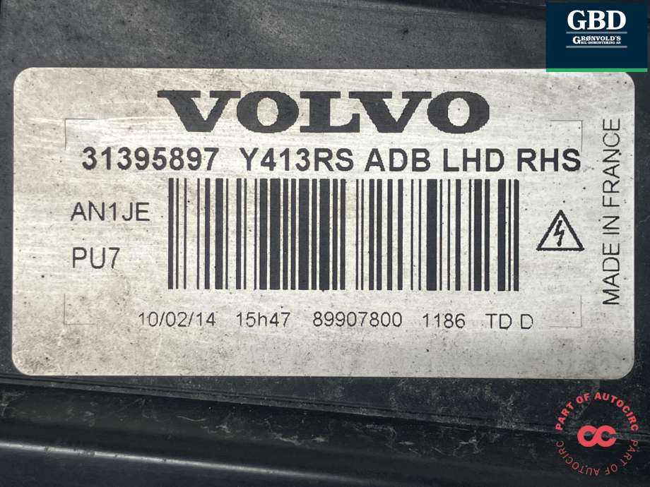 Frontlykt høyre xenon til Volvo XC60 2014-2017 (Type I, Fase 2) (31395897|)