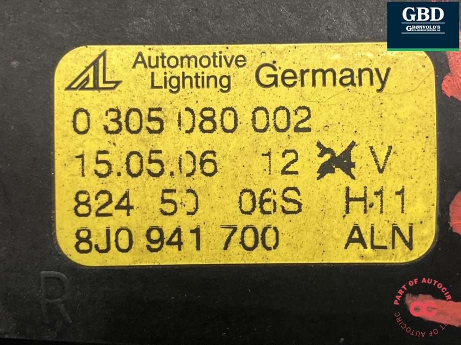 Tåkelykt høyre foran til Audi TT 2006-2014 (Type II) (AUTOMOTIVE LIGHTING|8J0 941 700|0 305 080 002|)