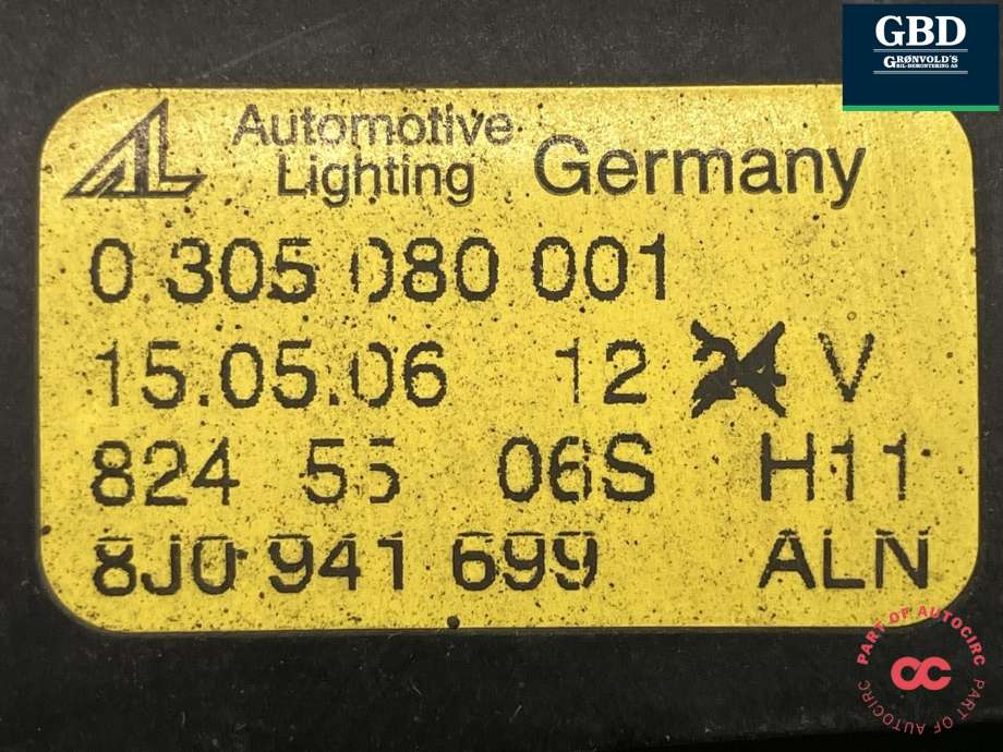 Tåkelykt venstre foran til Audi TT 2006-2014 (Type II) (AUTOMOTIVE LIGHTING|8J0 941 699|0 305 080 001|)