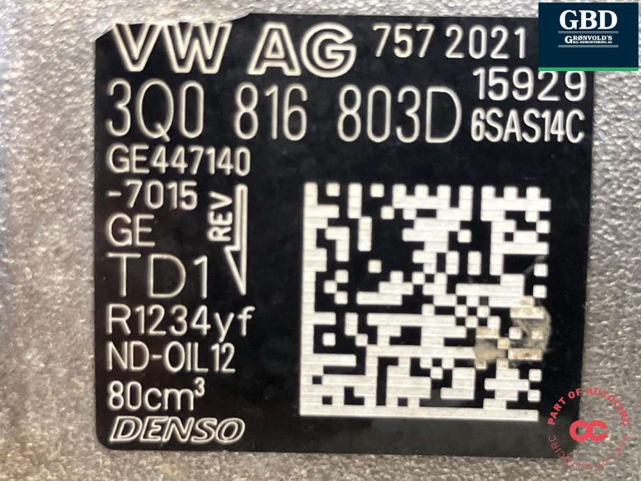 Aircondition kompressor til VW Tiguan 2020-->> (Type II, Fase 2) (3Q0 816 803 D|3Q0 816 803 B|)