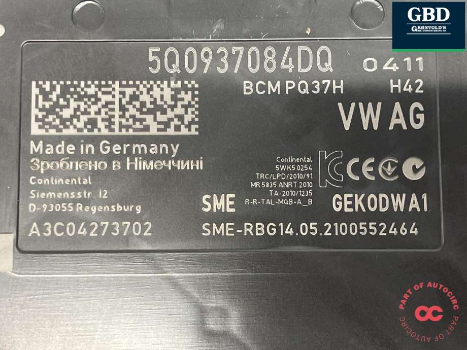 Styreenhet comfort (BCM) til VW Tiguan 2020-->> (Type II, Fase 2)  (5Q0 937 084 DQ|)