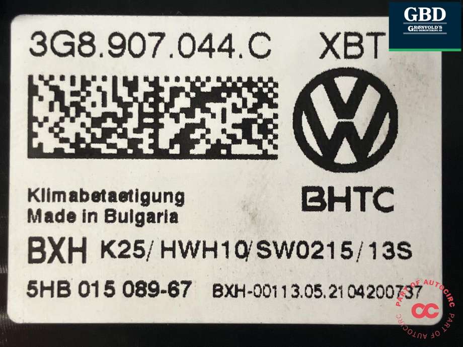 Varmeapparat betjening til VW Tiguan 2020-->> (Type II, Fase 2)  (5NA 907 044 AK|5NA 907 044 AQ XBT|5NA 907 044 AK XBT)