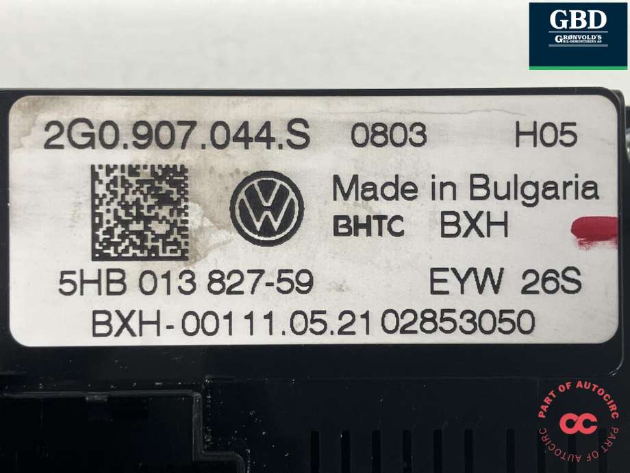 Varmeapparat betjening til VW Polo 2017-2021 (Type VI, Fase 1) (2G0 907 044 S|2G0 907 044 S EYW|)