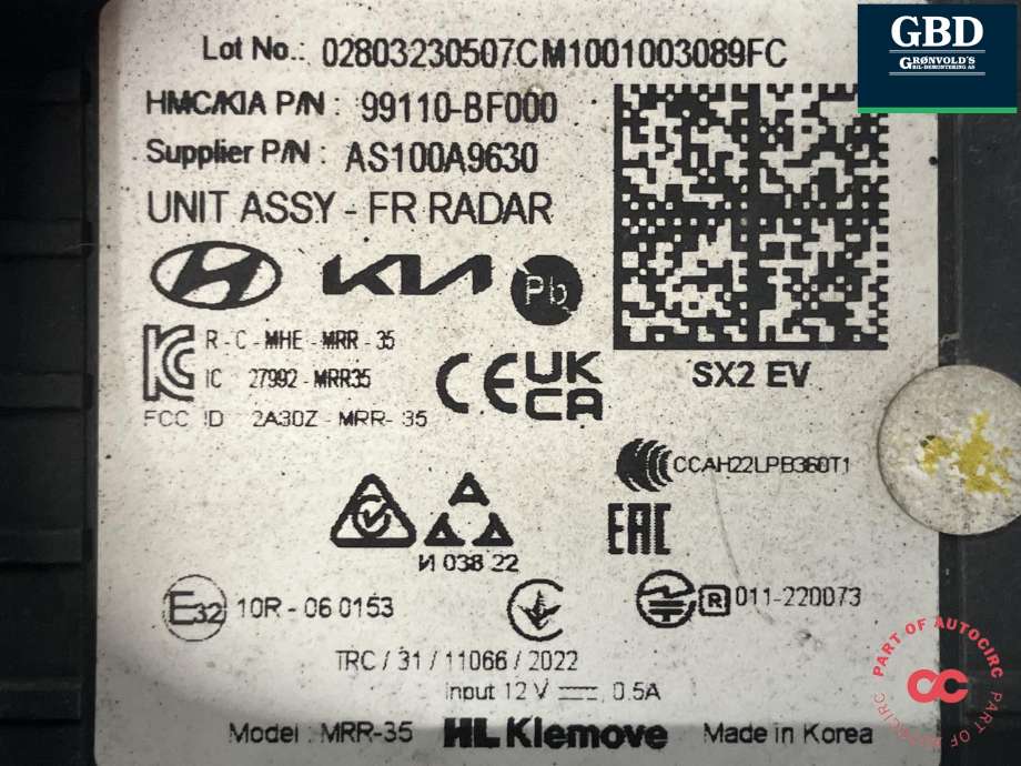 Sensor radar til Hyundai Kona 2024-->> (Type II)  (99110BF000|)