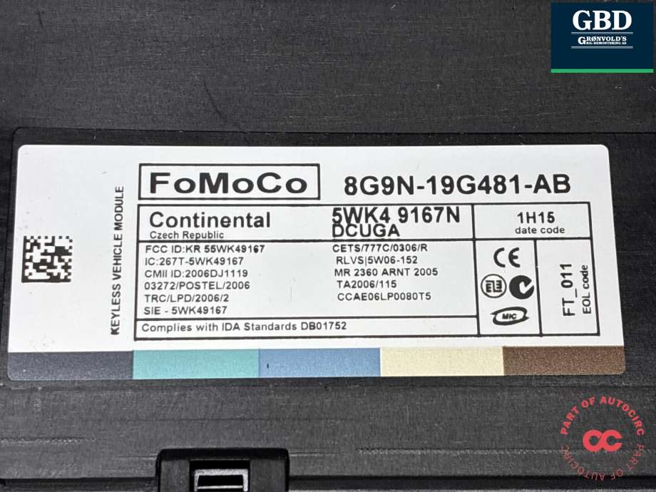 Styreenhet nøkkelfri/keyless til Jaguar XF 2008-2015 (X250) (X250) (C2P22550|8G9N19G481AB|8G9N-19G481-AB)