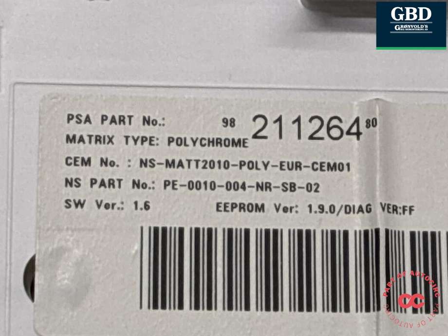 Instrumentpanel til Peugeot 2008 2013-2019 (Type I) (98 227 036 80|)
