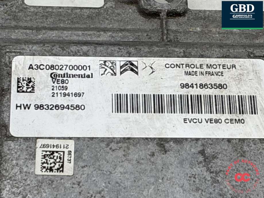Styreenhet motor til Toyota Proace 2016-->> (Type II)  (98 326 945 80|A3C0802700001|)