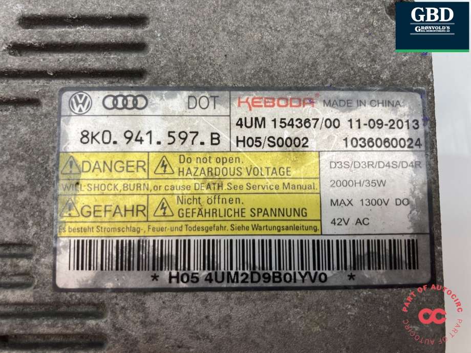 Styreenhet xenon/ballast til VW Tiguan 2011-2016 (Type I, Fase 2)  (8K0 941 597 E|)
