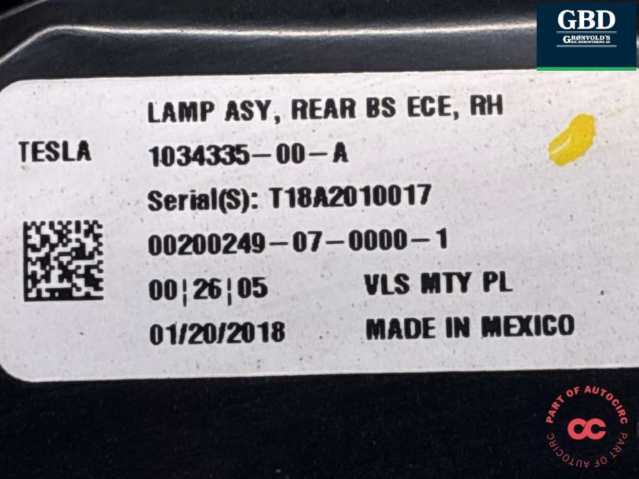 Baklykt høyre ytre til Tesla Model X 2016-->> (1034335-00-A|1034335-00-B|)