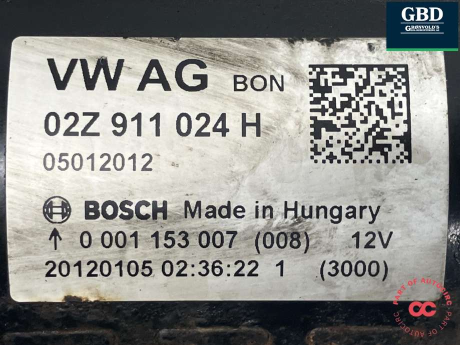 Starter diesel til VW Golf VI 2008-2012  (02Z 911 024 H|02Z 911 024 A|02Z 911 024 HX)