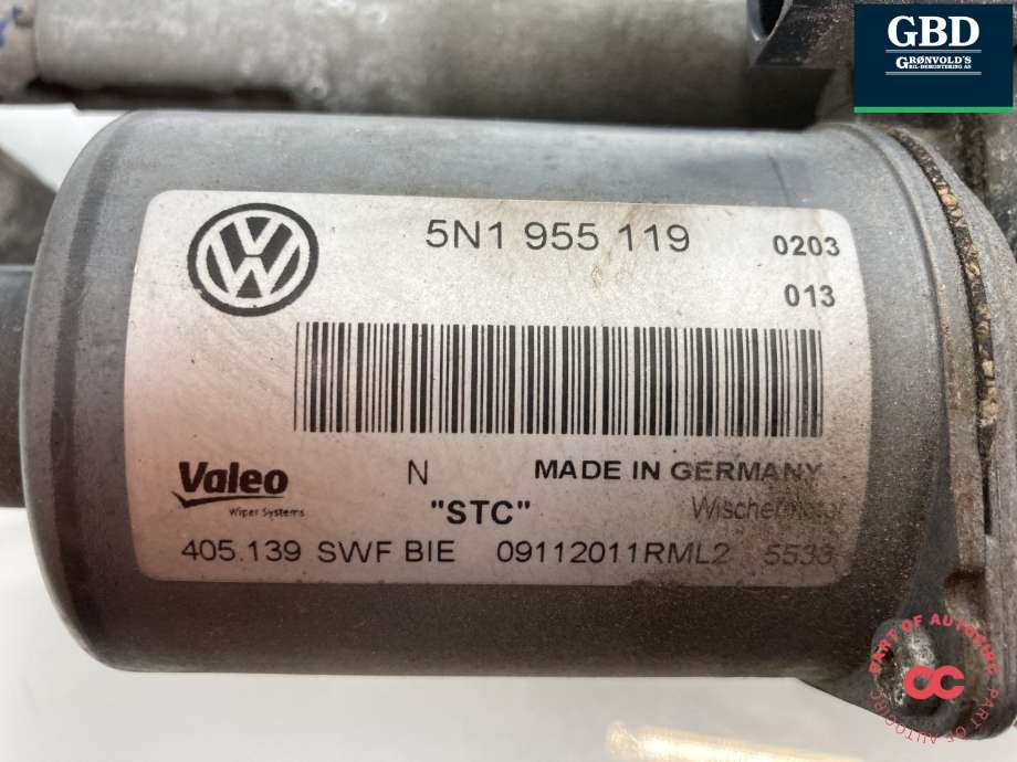 Viskermotor frontrute komplett m/overføring til VW Tiguan 2011-2016 (Type I, Fase 2)  (5N1 955 023 F|5N1 955 023 D|)