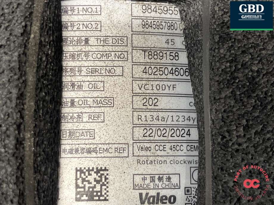 Aircondition kompressor elbil til Peugeot e-3008 2023-->>  (98 459 557 80|)
