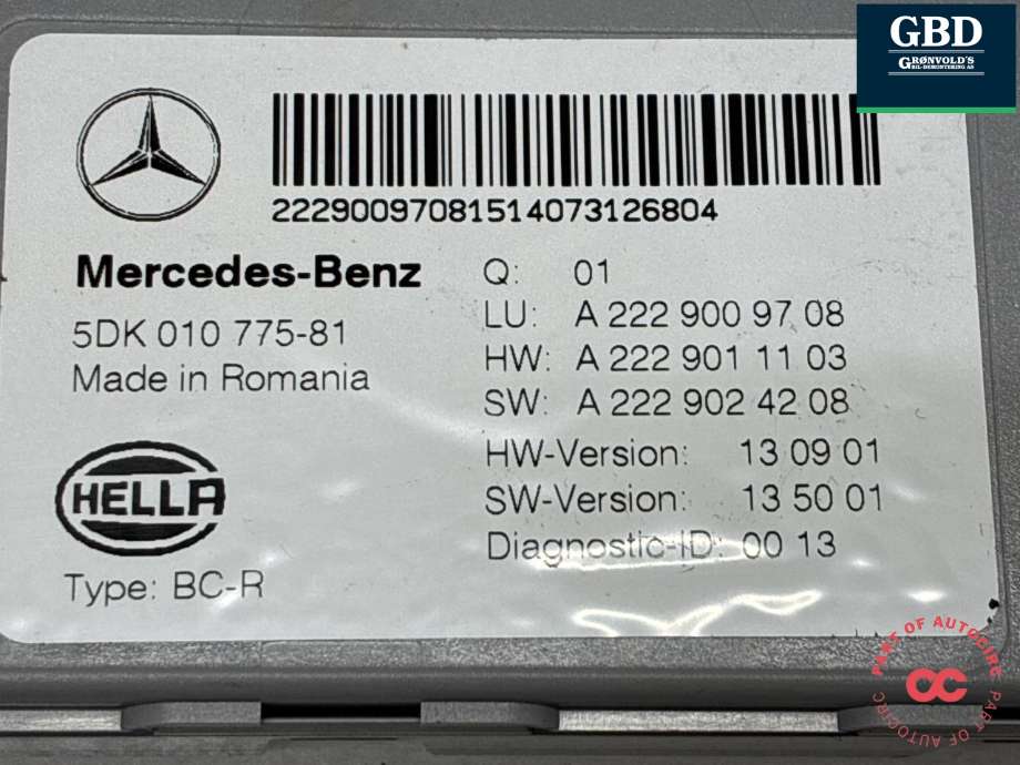 Styreenhet (SAM - Signal Acquisition Module) til Mercedes C-Klasse 2014-2018 (Fase 1) (W205) (W205) (A 222 900 59 14|A 222 900 97 08|5DK 010 775-81)