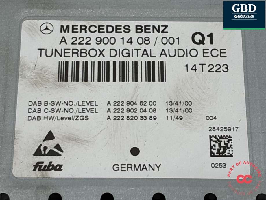 Bilstereo til Mercedes C-Klasse 2014-2018 (Fase 1) (W205) (W205) (A 222 900 32 10|A 222 900 14 08|)