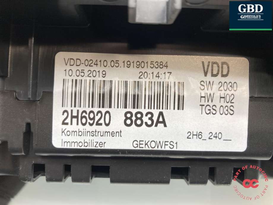 Instrumentpanel til VW Amarok 2016-2022 (Type I, Fase 2) (2H6 920 883 A|2H6 920 883 AX|)