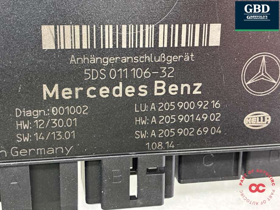 Styreenhet hengerfeste til Mercedes C-Klasse 2014-2018 (Fase 1) (W205) (W205) (A 205 900 68 28|A 205 900 92 16|5DS 011106-32)