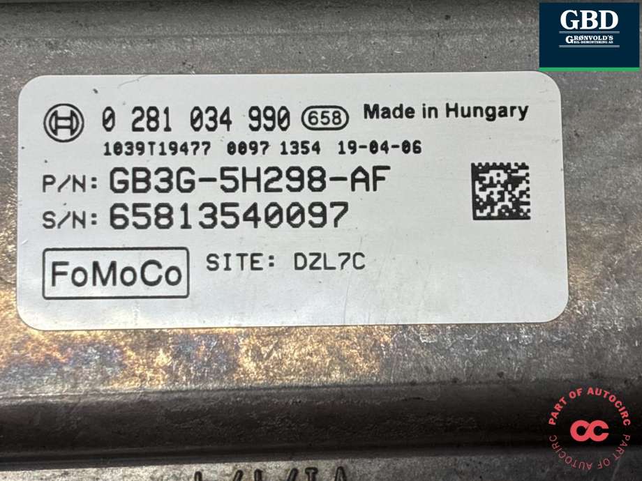 Styreenhet diverse til Ford Ranger / Ranger Raptor 2015-2022 (2240421|GB3G-5H298-AF|0 281 034 990)